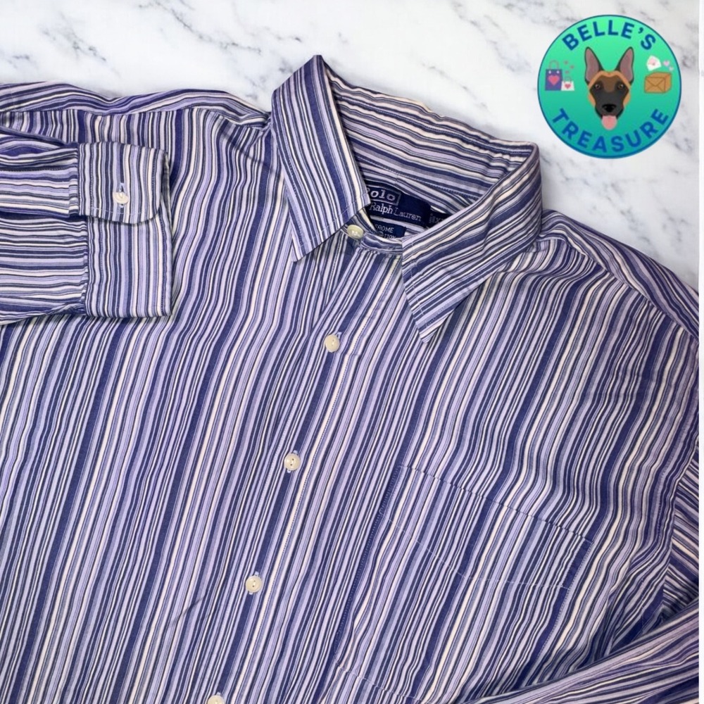 Polo Ralph Lauren Blue Striped Button Down Long Sleeve Dress Shirt Men's 2XL XXL